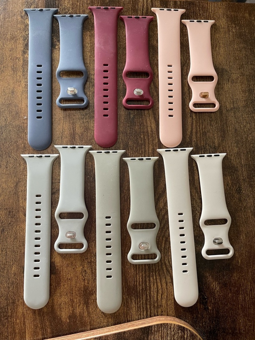 Silicone Apple Watch Bands in Blue, Burgundy, Blush & Light Gray Set